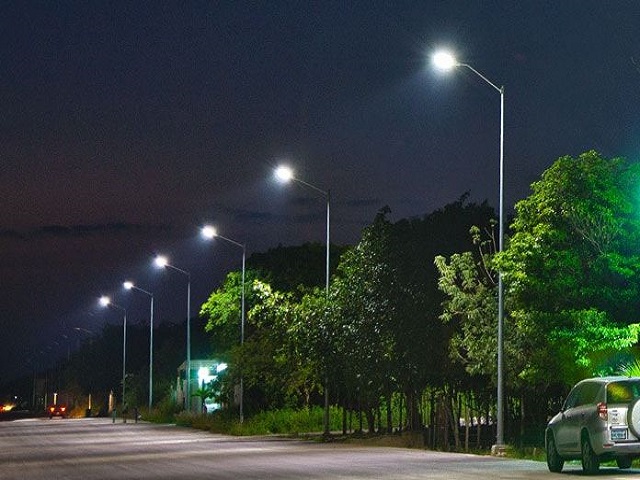 Solar street and security lighting at night
